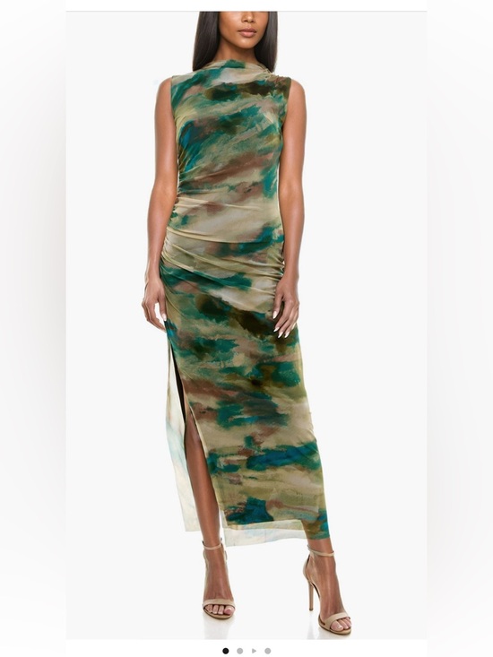 Socialite Dresses & Skirts - Socialite Ruched Sleeveless Mesh midi maxi Dress teal olive medium NWT